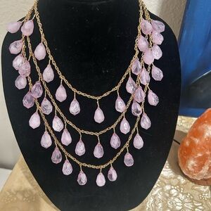 Vintage NWT 80’s Elegant Gold and Lavender Teardrop Necklace and Earrings